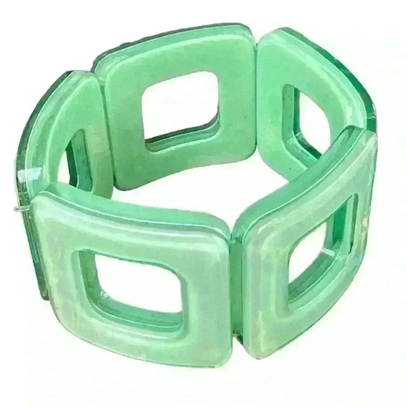 Mod geometric mint green stretchy acrylic bracelet NWOT - Picture 3 of 4